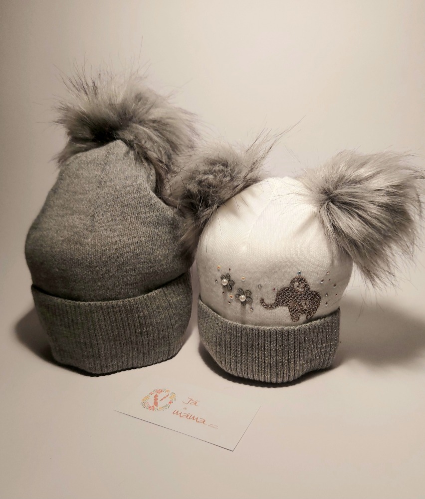 NOVINKA - Originální set zateplených zimních čepic Já a máma pro maminku a dítě
