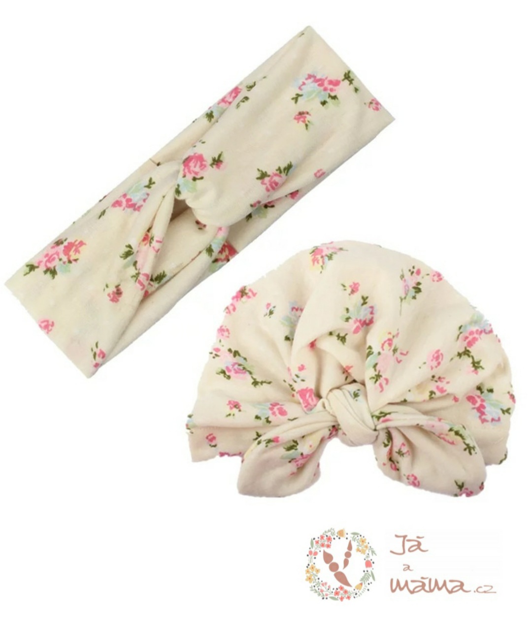 NOVINKA - Originální set šátků Já a máma  - čepička a šátek, světlý (elastický), pro maminku a dítě